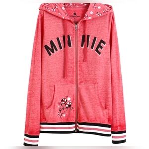 Disney Parks Womens Minnie Mouse Polka Dot Bow Full Zip Hoodie Red Size Small